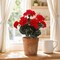 3-Pack 18" Real Touch Vibrant Red Geranium Bush – Lifelike Artificial Flowers with 7 Fronds for Indoor & Outdoor Home & Garden Décor – Durable Faux Red Geraniums